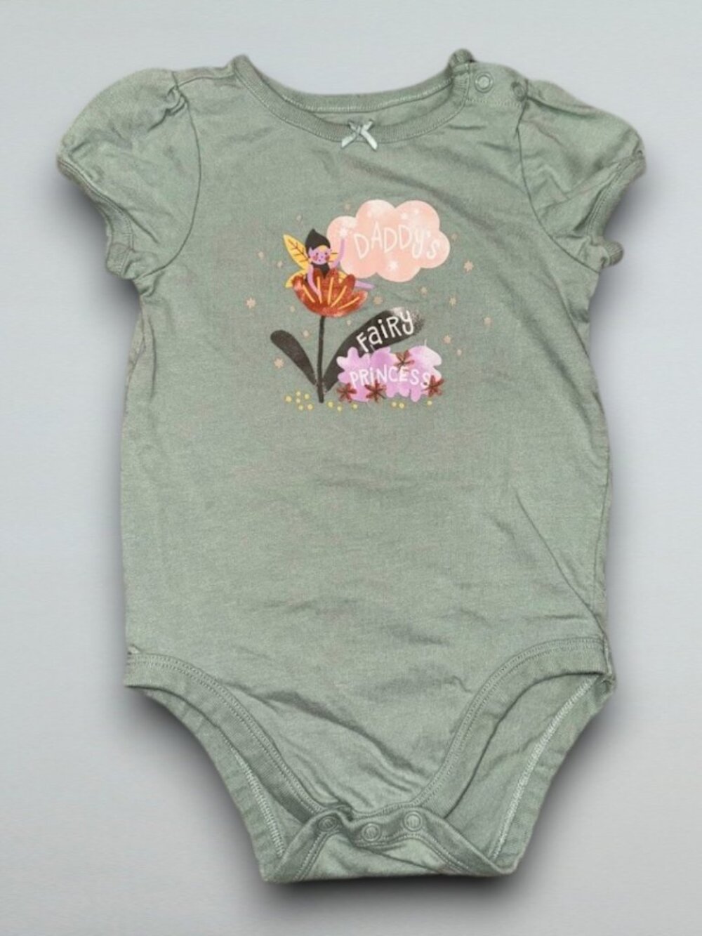 Sage Green Daddy’s Fairy Princess Bodysuit 18M Baby Girl Puff Sleeve Snap
